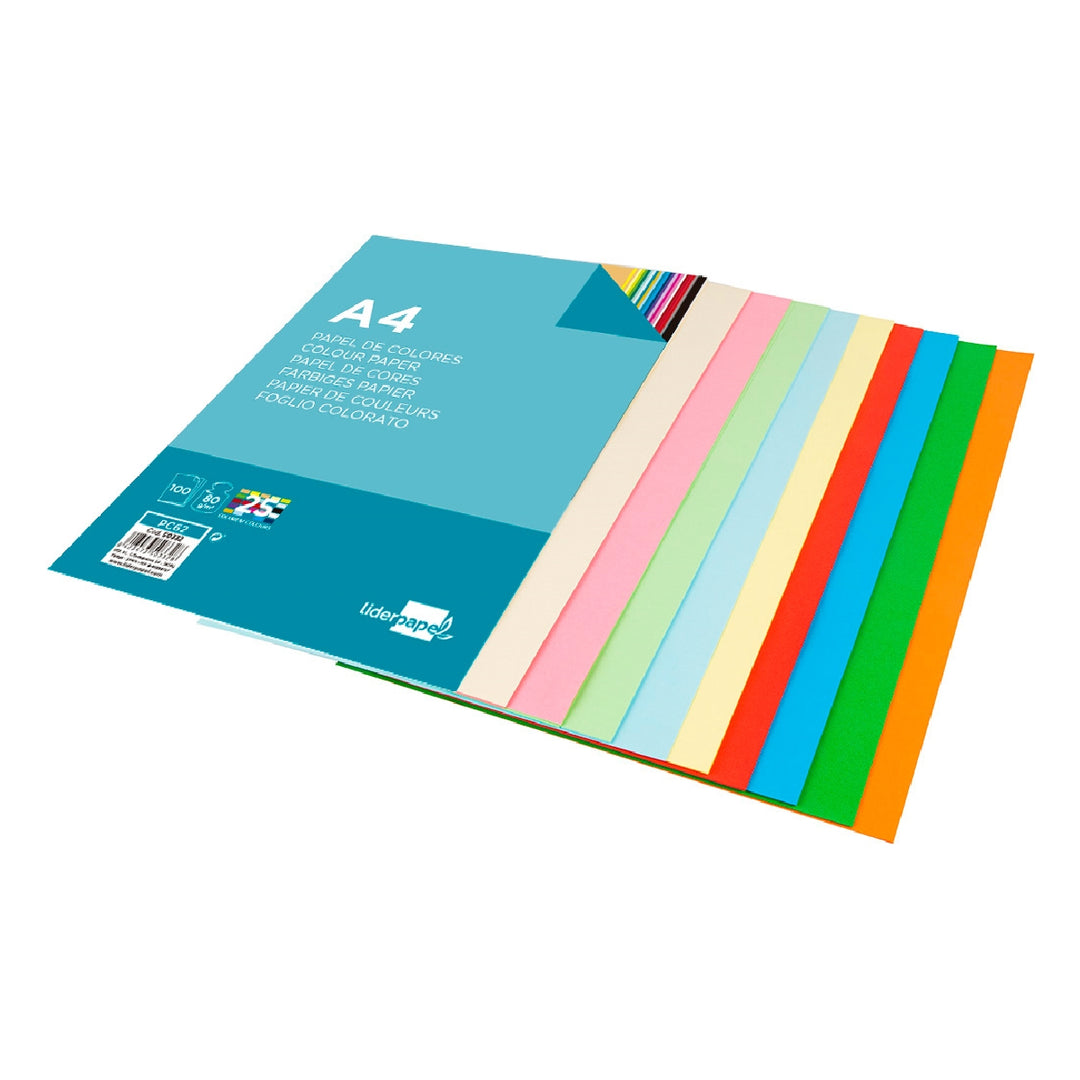 LIDERPAPEL - Papel Color Liderpapel A4 80g/M2 25 Colores Surtidos Paquete de 100