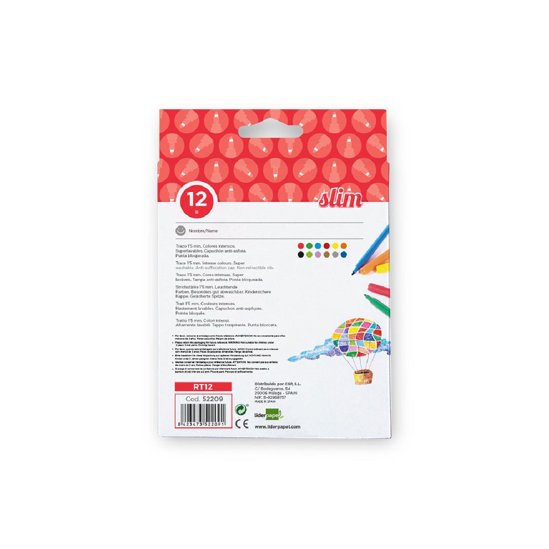 LIDERPAPEL - Rotulador Liderpapel Slim Caja de 12 Unidades Colores Surtidos.