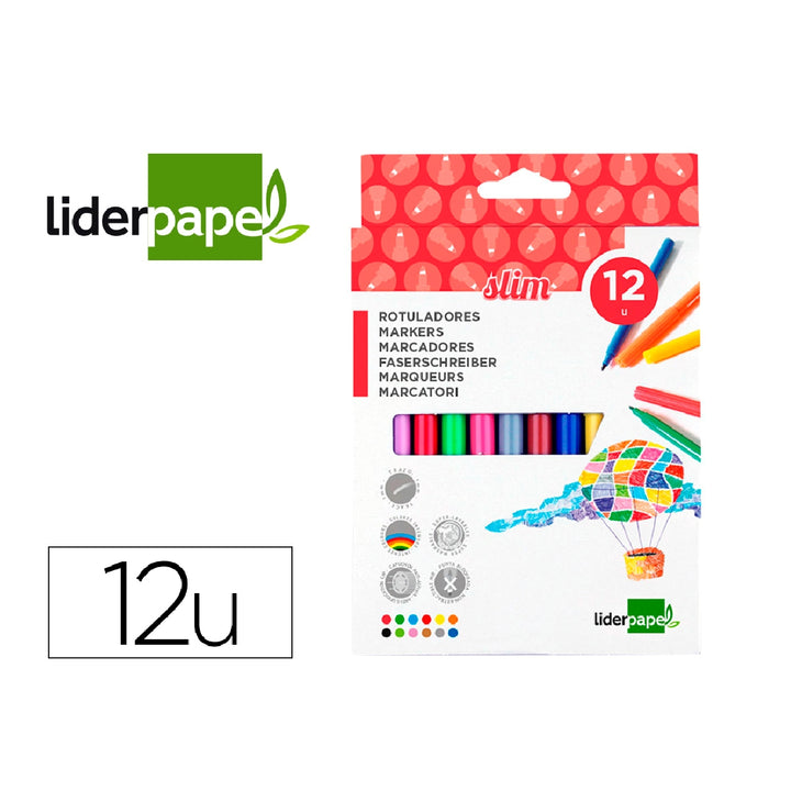 LIDERPAPEL - Rotulador Liderpapel Slim Caja de 12 Unidades Colores Surtidos.