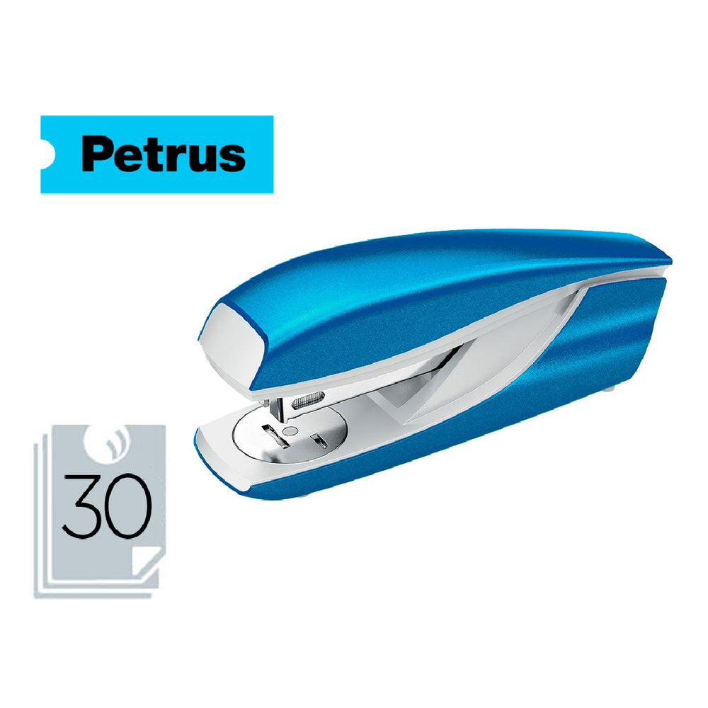 PETRUS - Grapadora Petrus Mod 635 Wow Azul Metalizada Capacidad 30 Hojas