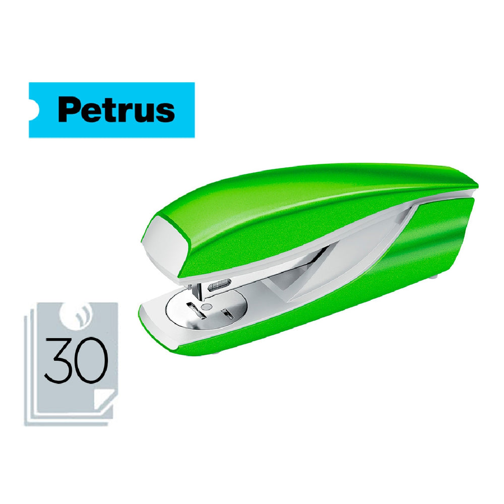 PETRUS - Grapadora Petrus Mod 635 Wow Verde Metalizada Capacidad 30 Hojas