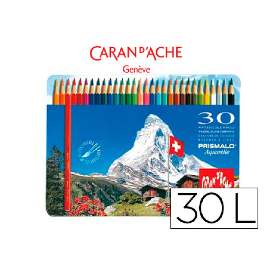 CARAN D' ACHE - Lapices de Colores Caran d'Ache Acuarelables Caja Metalica de 30 Colores Surtidos