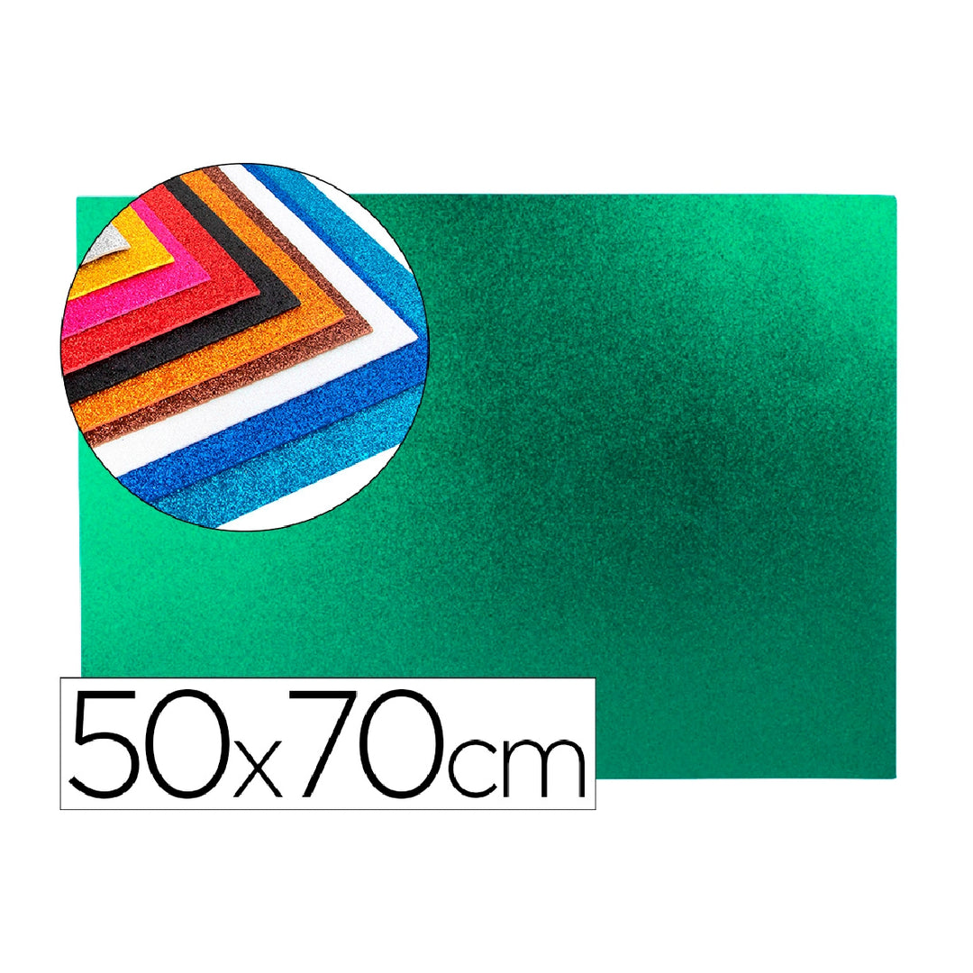 LIDERPAPEL - Goma Eva Con Purpurina Liderpapel 50x70cm 60g/M2 Espesor 2mm Verde
