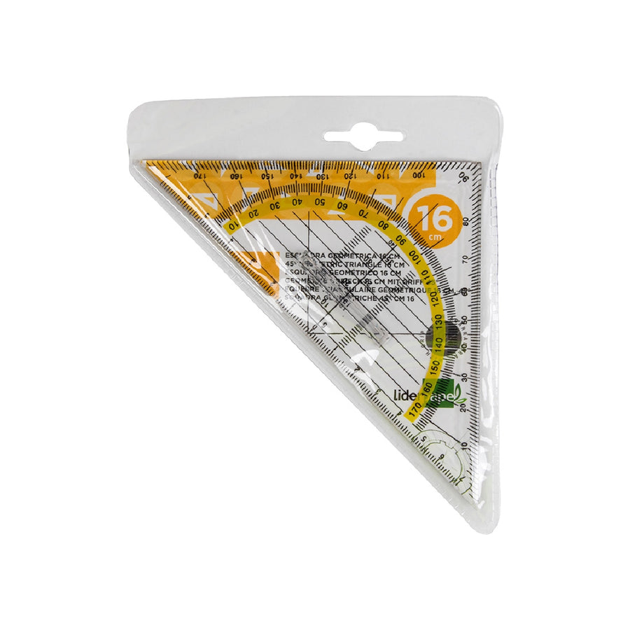 LIDERPAPEL - Escuadra Liderpapel Geometria 16 cm Plastico Cristal Con Pestana de Sujeccion