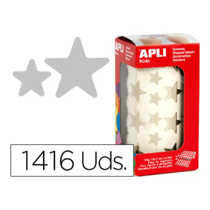 APLI - Gomets Autoadhesivos Estrellas Grandes Plata en Rollo Con 1416 Unidades