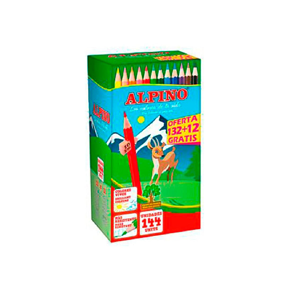 ALPINO - Lapices de Colores Alpino School Pack de 132 + 12 Unidades Obsequio Colores Surtidos