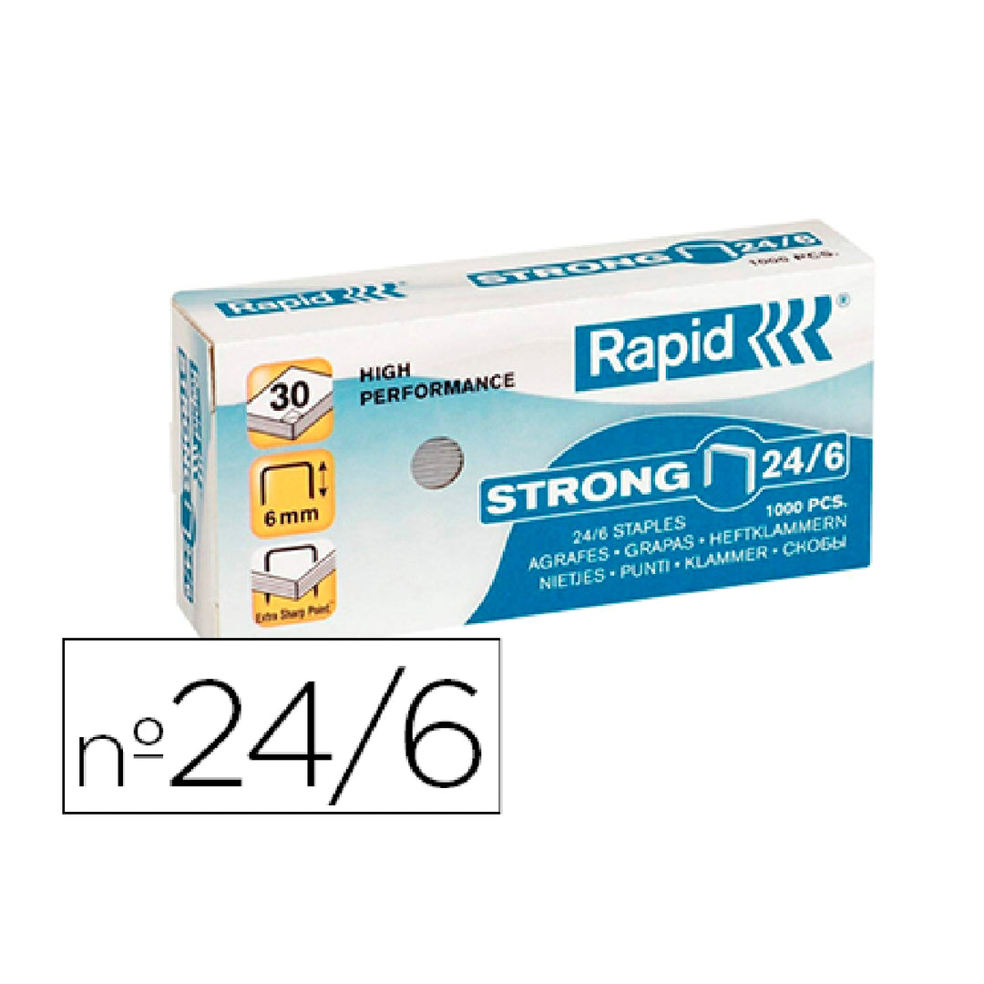RAPID - Grapas Rapid no24/6 Strong Galvanizadas Caja de 1000 Unidades