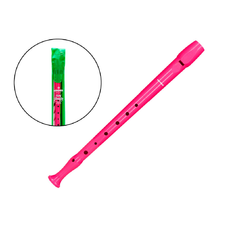 HOHNER - Flauta Hohner 9508 Color Rosa Funda Verde y Transparente