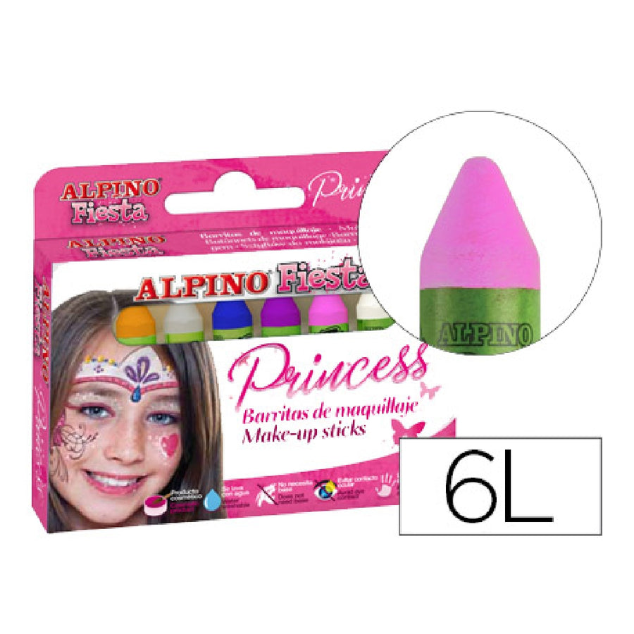 ALPINO - Barra Maquillaje Alpino Estuche de Maquillaje Princess 6 Colores Surtidos