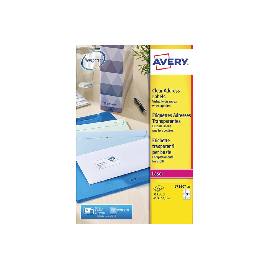 AVERY - Etiqueta Adhesivas Resistente Avery Transparente 38.1x21.2 mm Caja de 1625 Unidades
