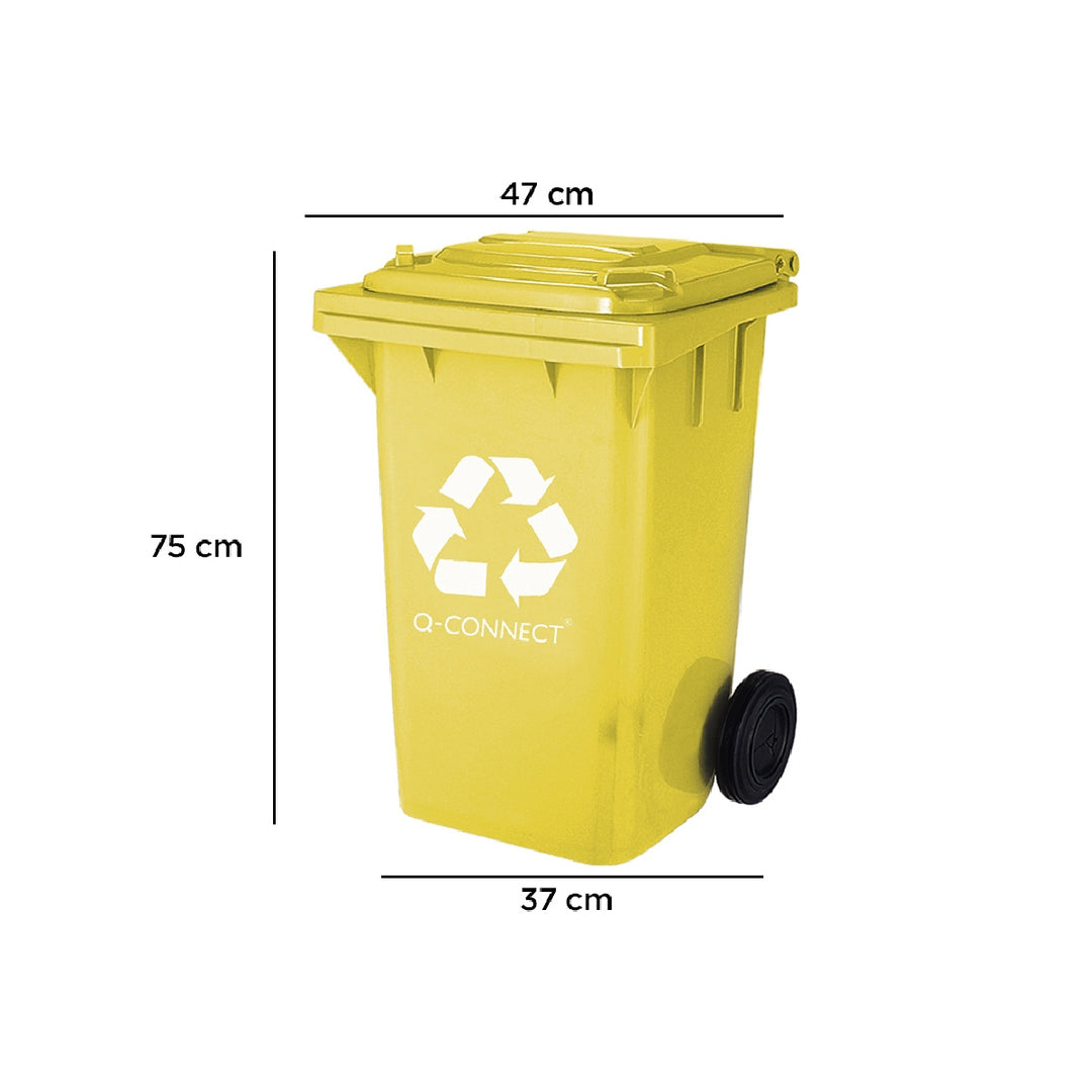 Q-CONNECT - Papelera Contenedor Q-Connect Plastico Amarillo Para Plasticos y Envases Metalicos 100l Con Tapa y Ruedas 750x470x370 mm