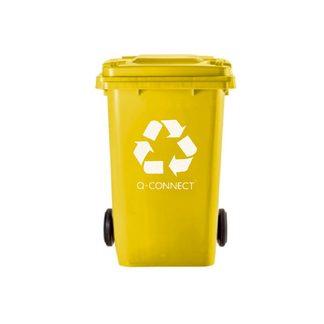 Q-CONNECT - Papelera Contenedor Q-Connect Plastico Amarillo Para Plasticos y Envases Metalicos 100l Con Tapa y Ruedas 750x470x370 mm