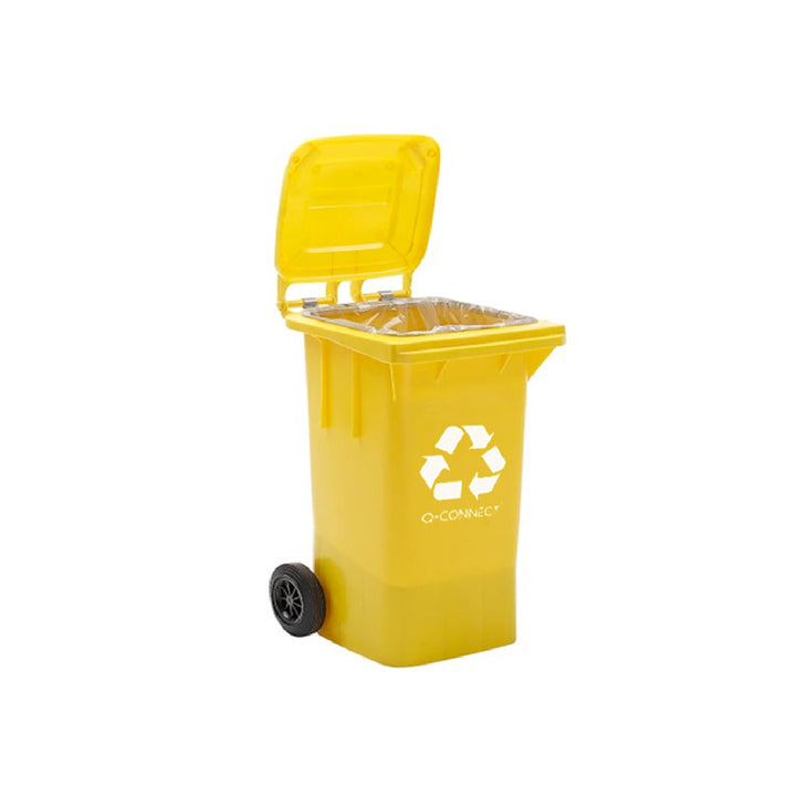 Q-CONNECT - Papelera Contenedor Q-Connect Plastico Amarillo Para Plasticos y Envases Metalicos 100l Con Tapa y Ruedas 750x470x370 mm