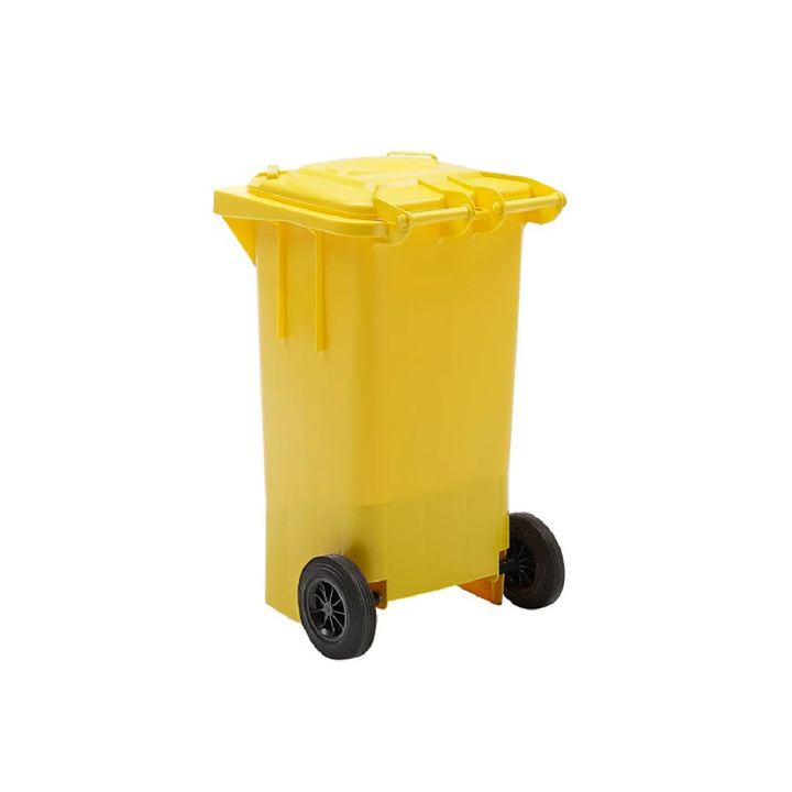 Q-CONNECT - Papelera Contenedor Q-Connect Plastico Amarillo Para Plasticos y Envases Metalicos 100l Con Tapa y Ruedas 750x470x370 mm