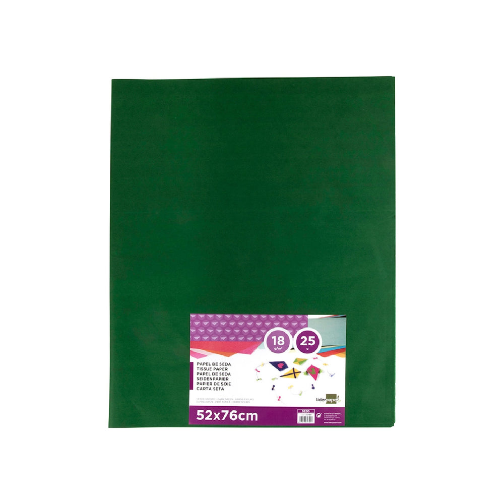LIDERPAPEL - Papel Seda Liderpapel Verde Oscuro 52x76cm 18 GR/M2 Paquete de 25 Hojas