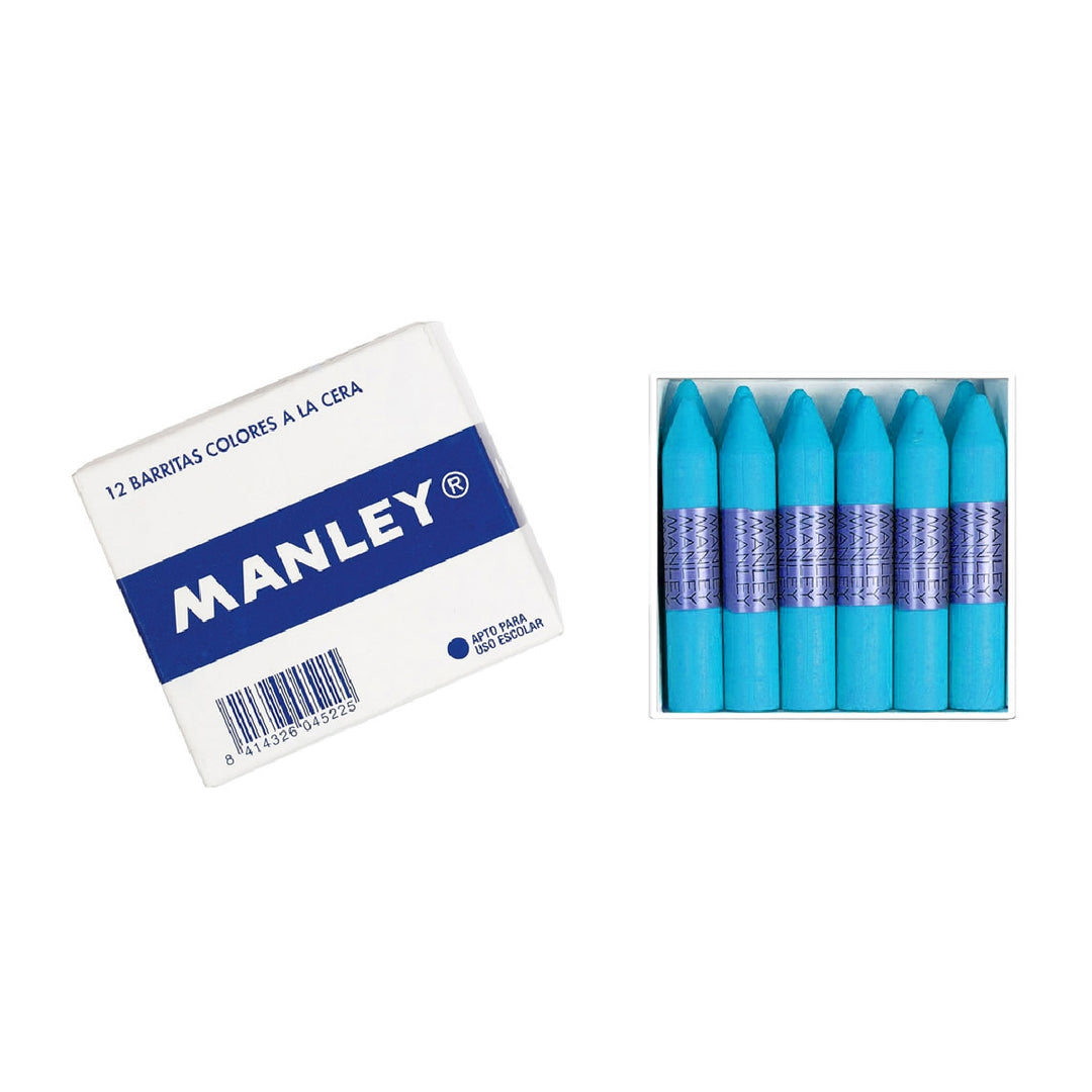 MANLEY - Lapices Cera Manley Unicolor Celeste Claro N.41 Caja de 12 Unidades