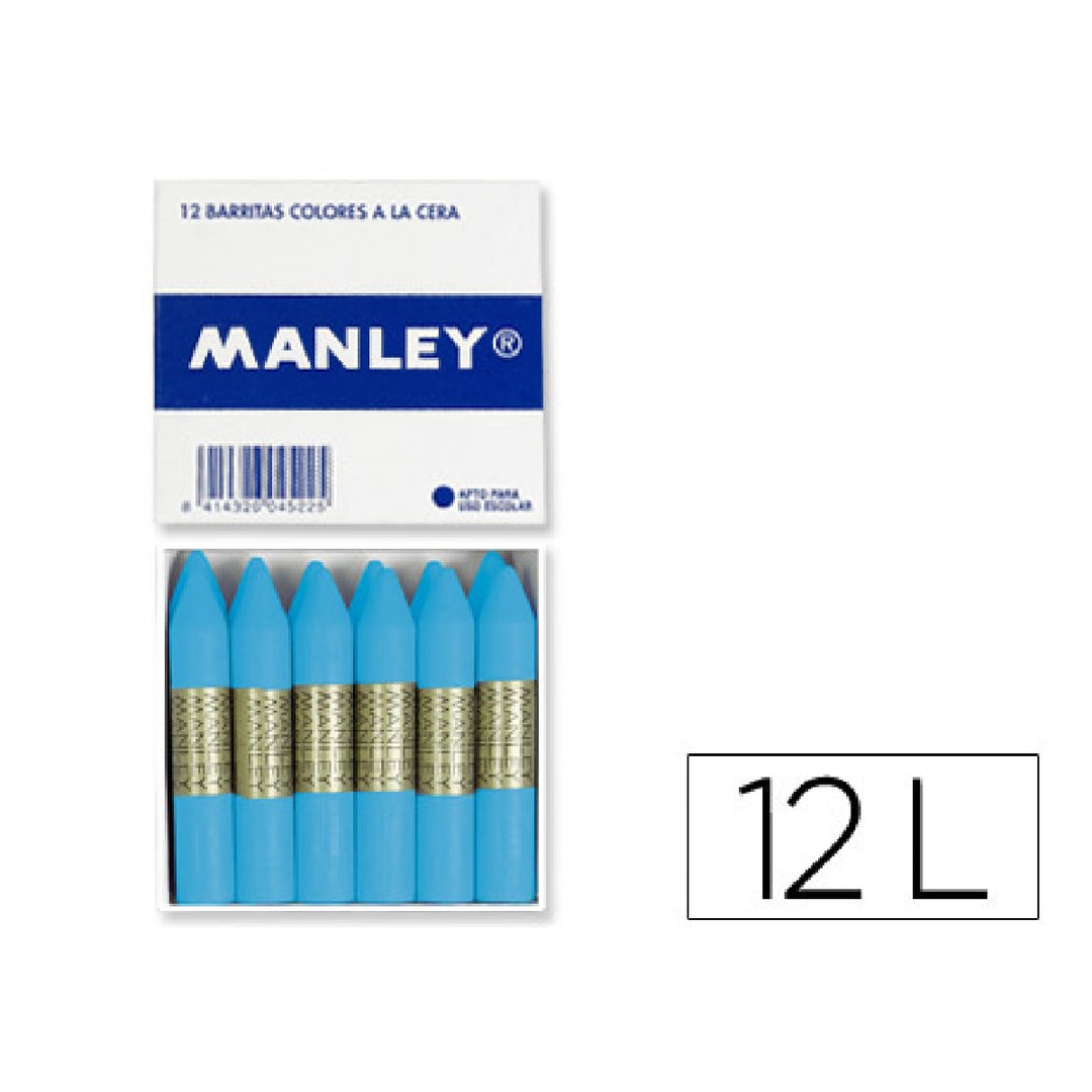MANLEY - Lapices Cera Manley Unicolor Celeste Claro N.41 Caja de 12 Unidades