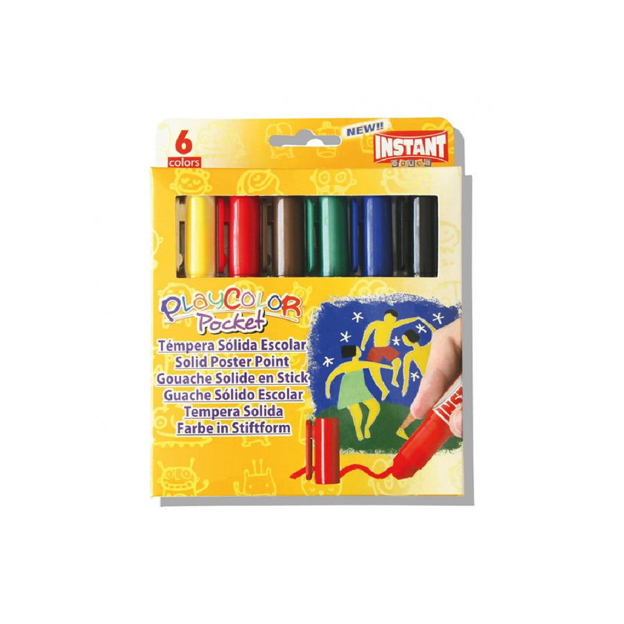INSTANT - Tempera Solida en Barra Playcolor Pocket Escolar Caja de 6 Colores Surtidos