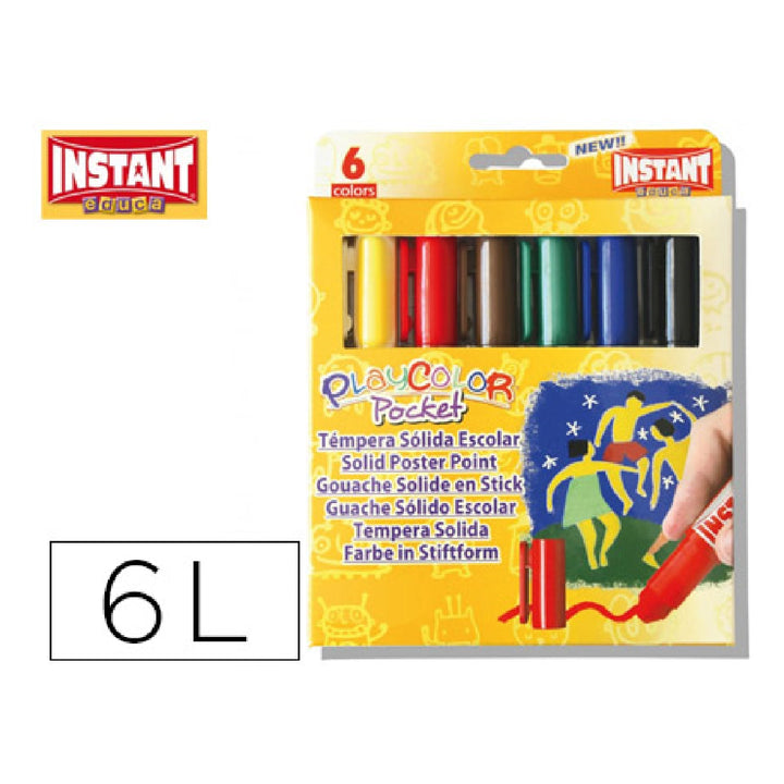INSTANT - Tempera Solida en Barra Playcolor Pocket Escolar Caja de 6 Colores Surtidos
