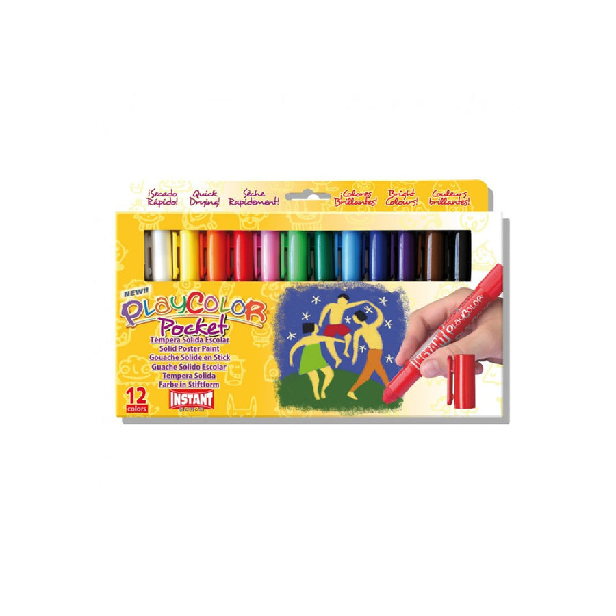 INSTANT - Tempera Solida en Barra Playcolor Pocket Escolar Caja de 12 Colores Surtidos
