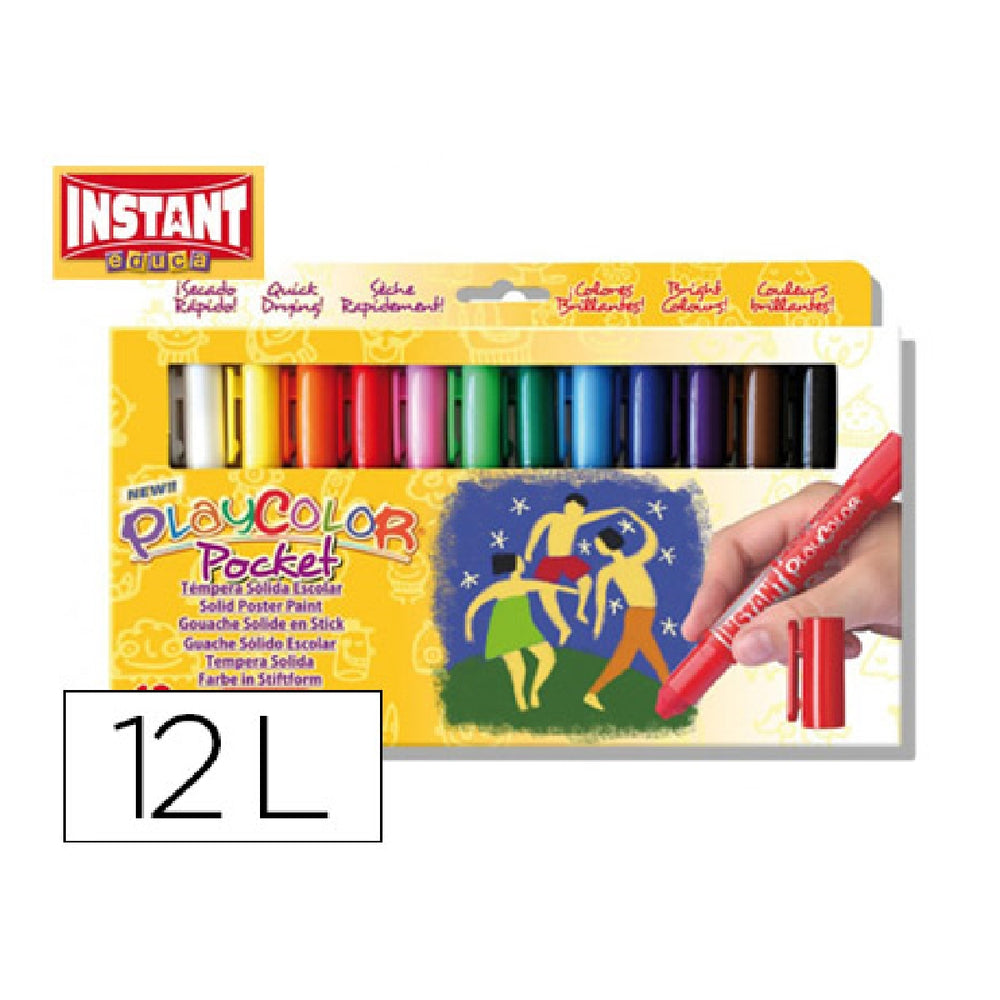 INSTANT - Tempera Solida en Barra Playcolor Pocket Escolar Caja de 12 Colores Surtidos