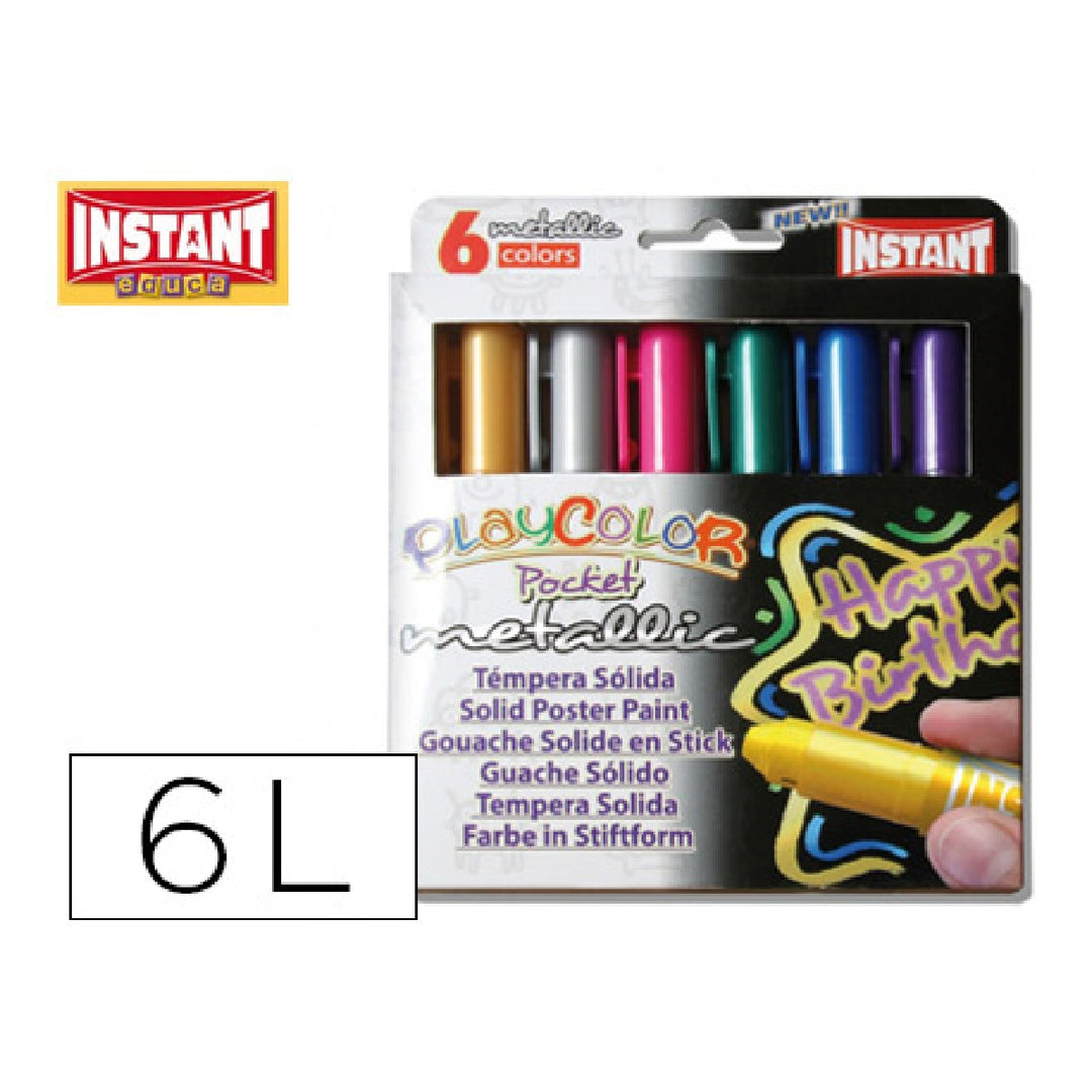 INSTANT - Tempera Solida en Barra Playcolor Pocket Escolar Caja de 6 Colores Metalizados