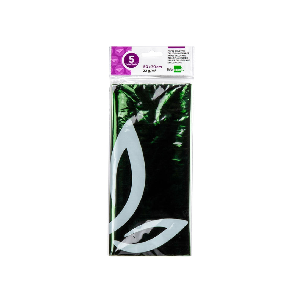 LIDERPAPEL - Papel Celofan Liderpapel 50x70 cm 22g/M2 Bolsa de 5 Hojas Verde