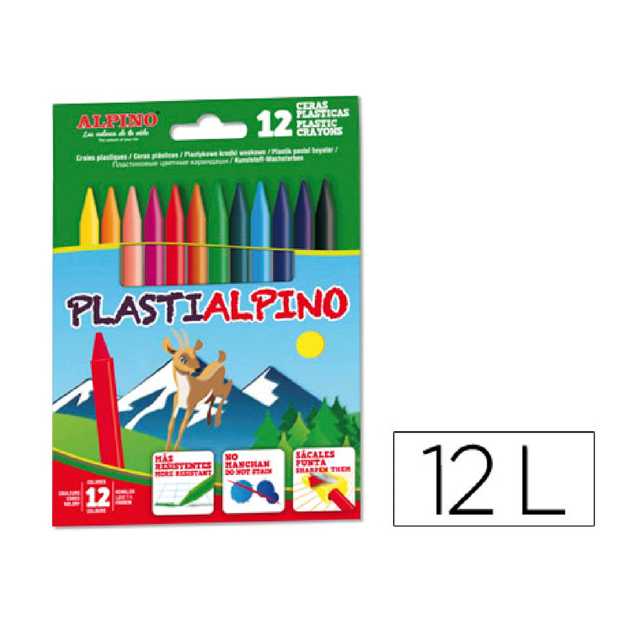 ALPINO - Lapices Cera Alpino Plasti Caja de 12 Unidades Colores Surtidos