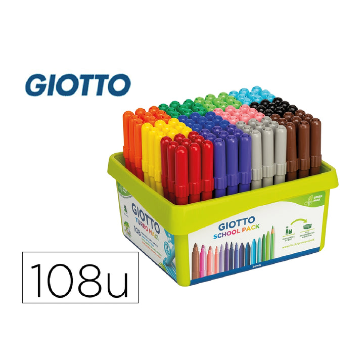 GIOTTO - Rotulador Giotto Turbo Maxi School Pack de 108 Unidades 12 Colores X 9 Unidades