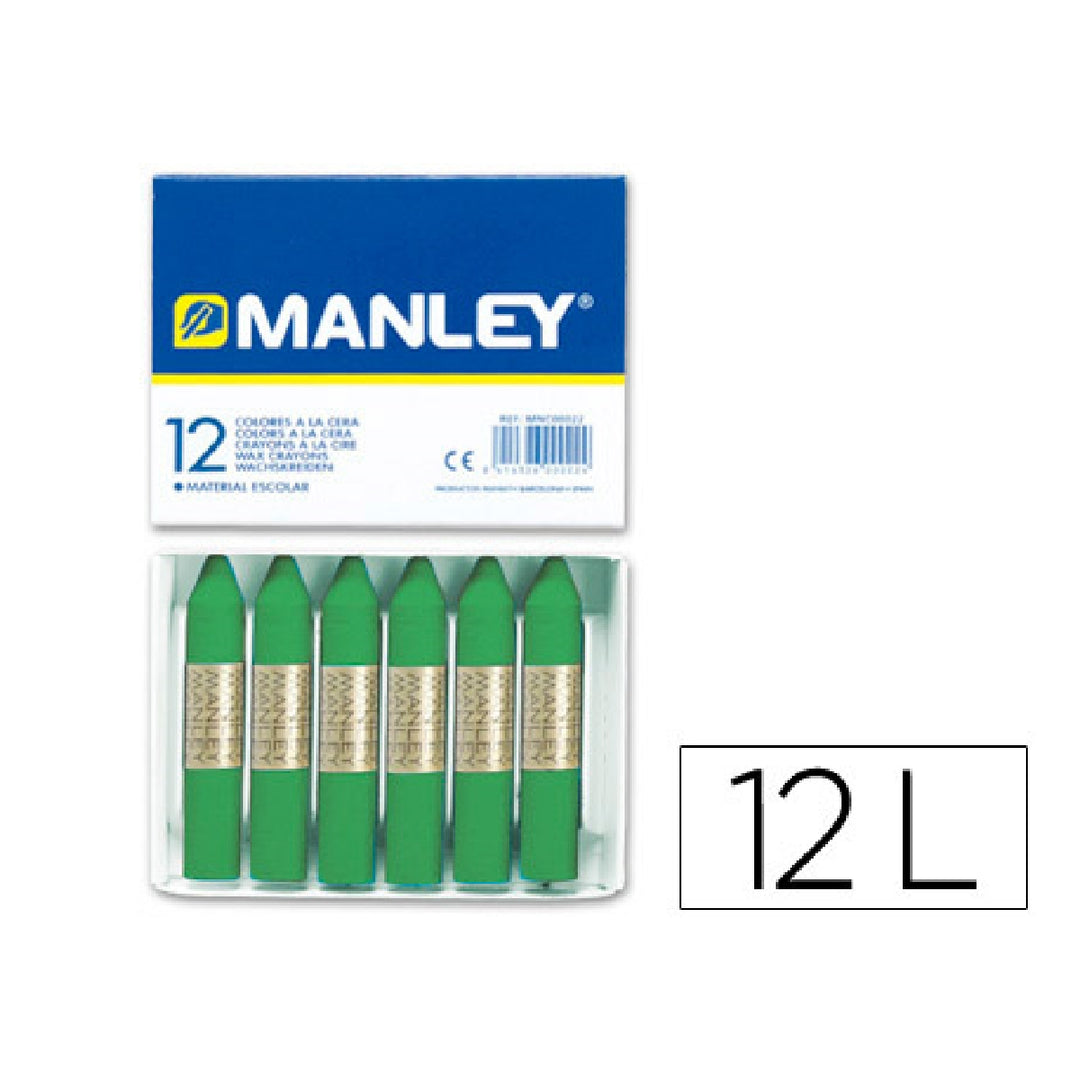 MANLEY - Lapices Cera Manley Unicolor Verde Primavera N.25 Caja de 12 Unidades