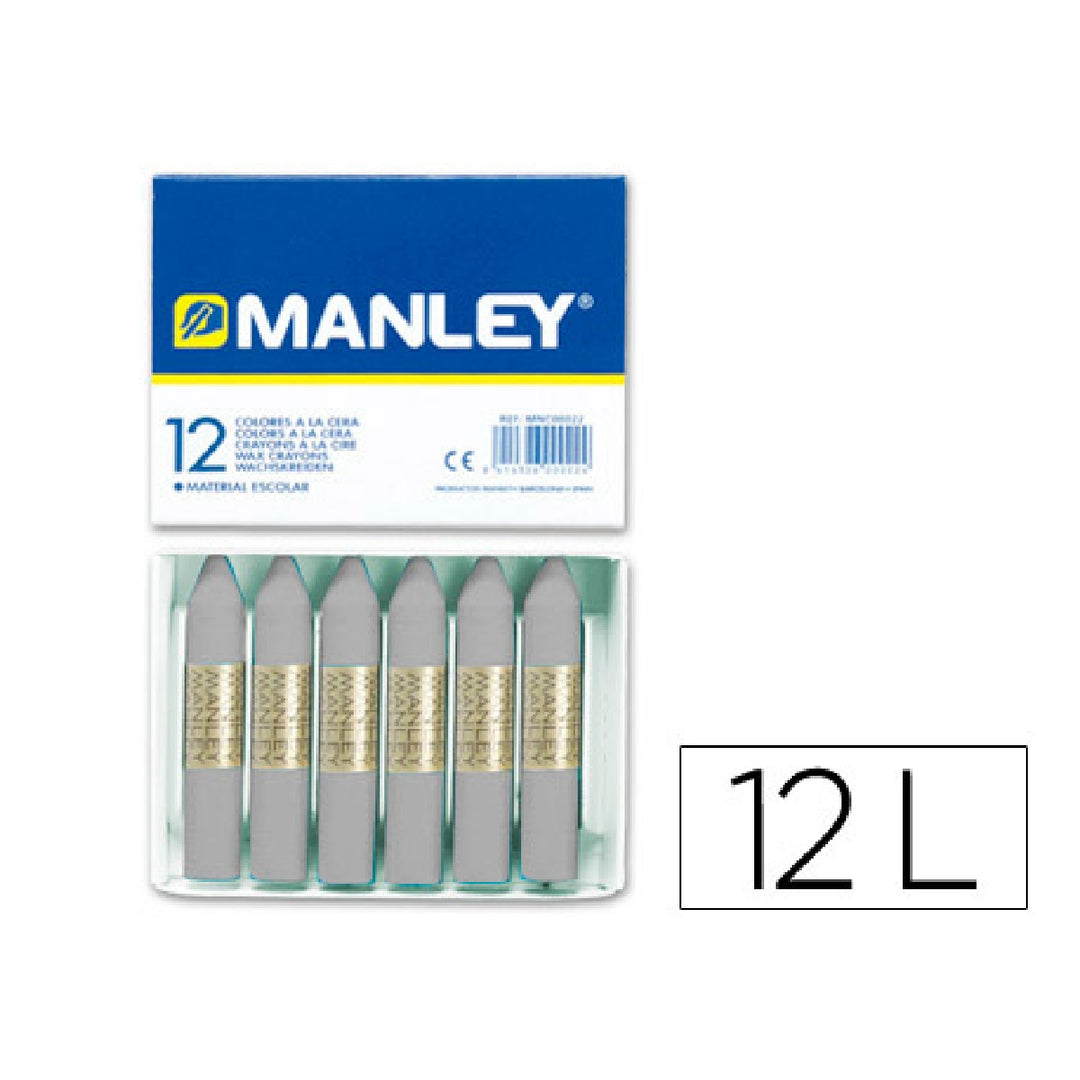 MANLEY - Lapices Cera Manley Unicolor Gris N.72 Caja de 12 Unidades