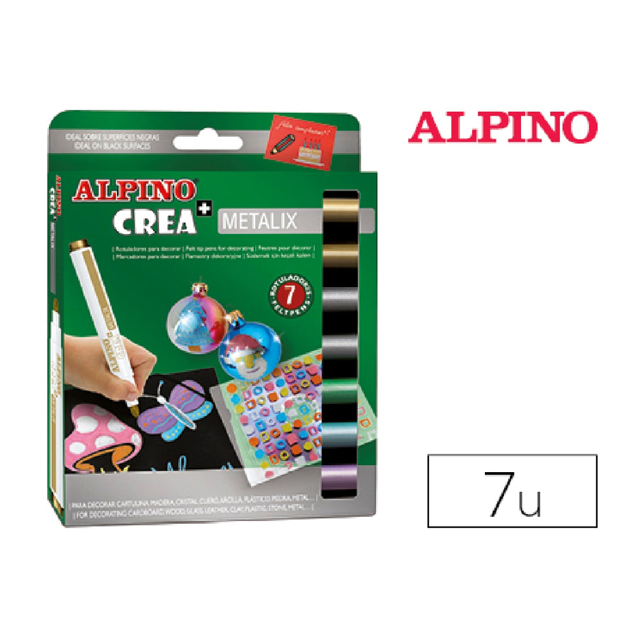 ALPINO - Rotulador Alpino Crea Metalix Caja de 7 Colores Surtidos