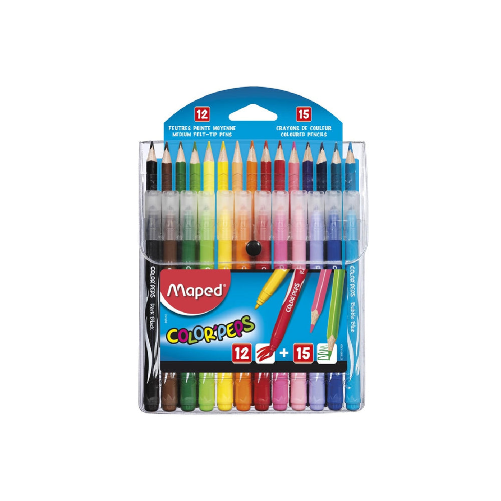 MAPED - Pack Combo Maped Color Peps 12 Rotuladores + 15 Lapices de Colores
