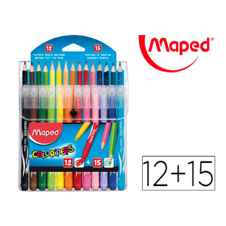 MAPED - Pack Combo Maped Color Peps 12 Rotuladores + 15 Lapices de Colores