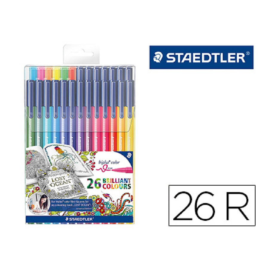 STAEDTLER - Rotuladores Staedtler Triplus Color Edicion Johanna Basford Estuche Plastico de 26 Unidades Colores Surtidos