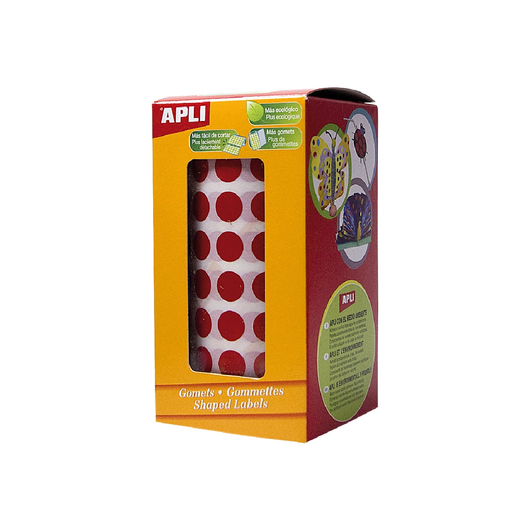 APLI - Gomets Autoadhesivos Circulares 10.5 mm Rojo Rollo de 5192 Unidades