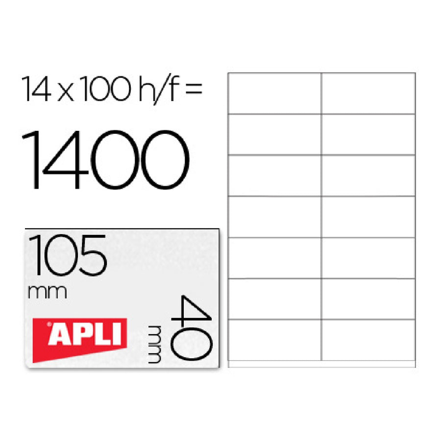 APLI - Etiqueta Adhesiva Apli 1275 Tamano 105x40 mm -Fotocopiadora -Laser -Ink-Jet-Caja Con 1400 Etiquetas