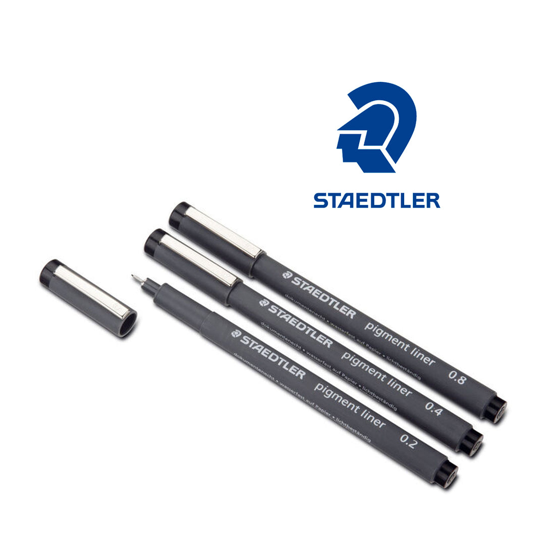 STAEDTLER Fineliner - Set de Escritura Creativa con 3 Rotuladores Pigment Liner y 1 Portaminas