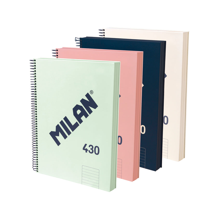 MILAN 430 - Pack 4 Cuadernos A4 Espiral y Tapa Dura. Papel Pautado 120 Hojas 95gr