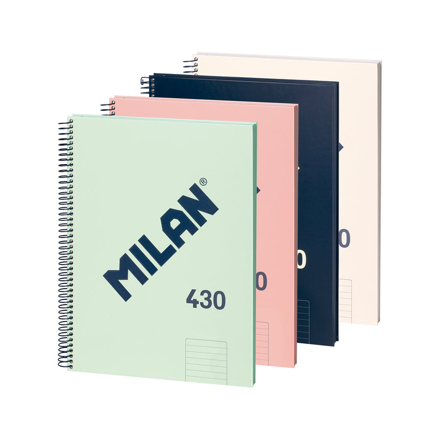 MILAN 430 - Pack 4 Cuadernos A4 Espiral y Tapa Dura. Papel Pautado 80 Hojas 95gr