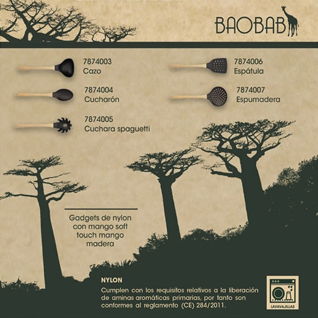 QUID Baobab - Juego de 5 Utensilios de Cocina en Nylon y Mango Madera Soft Touch