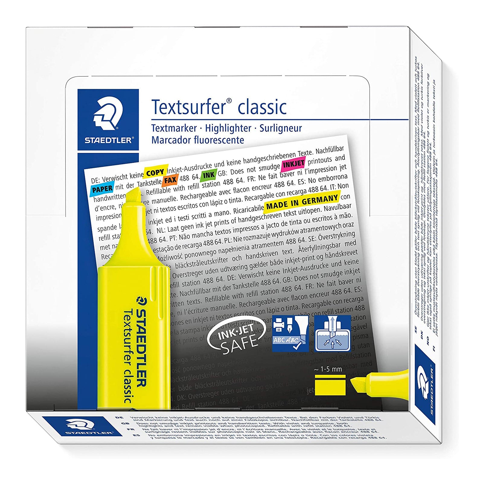 STAEDTLER - Set de 5 Marcadores Fluorescentes Textsurfer Classic 364. Amarillo