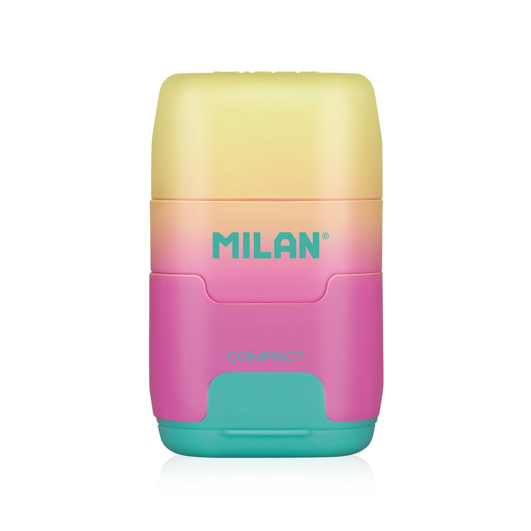 MILAN Sunset - Caja Expositora Afilaborra Compact. Combinación de Goma y Sacapuntas Doble. Colores Surtidos