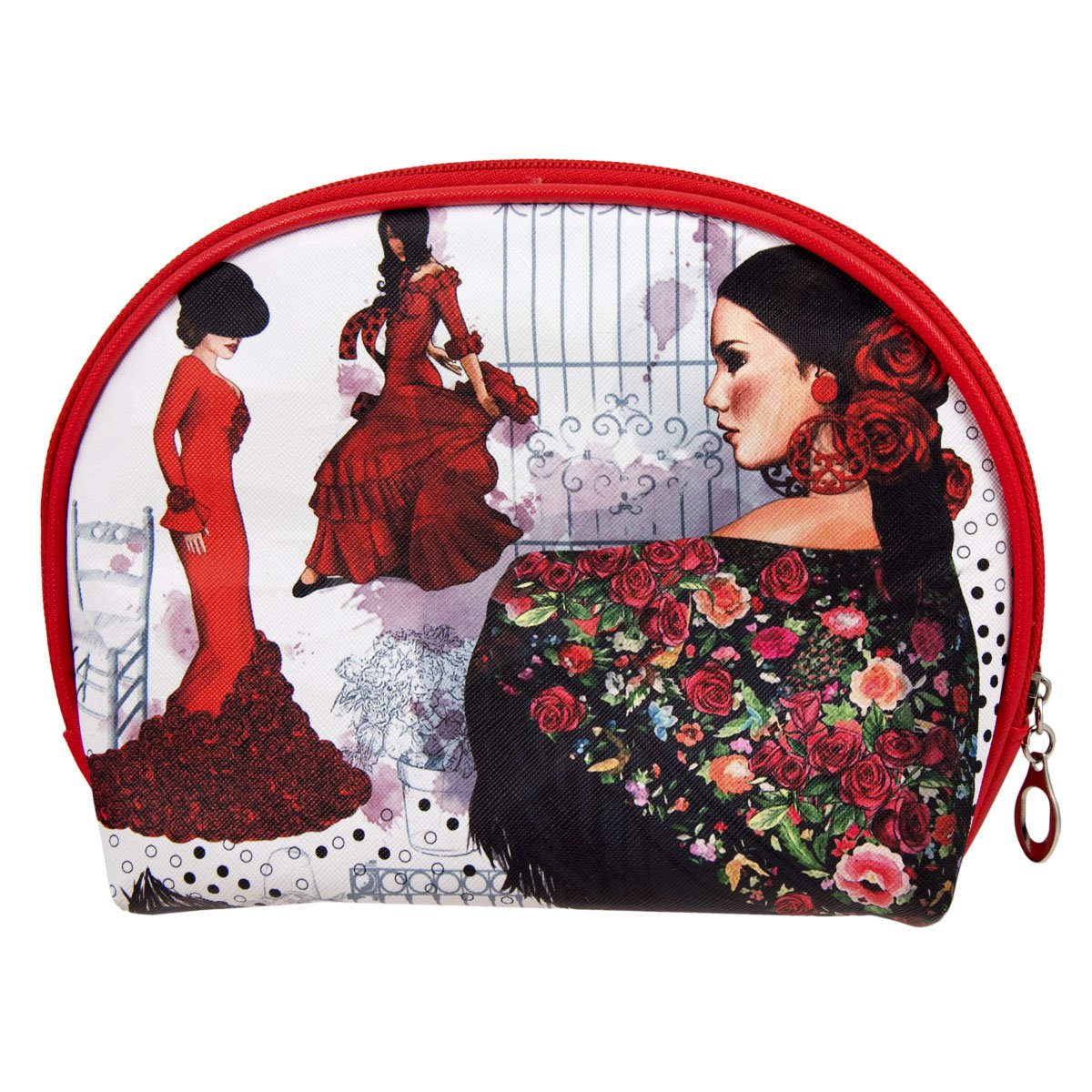 JAVIER - Set de 3 Neceseres Ovalados con Cierre de Cremallera, Colección Flamenca