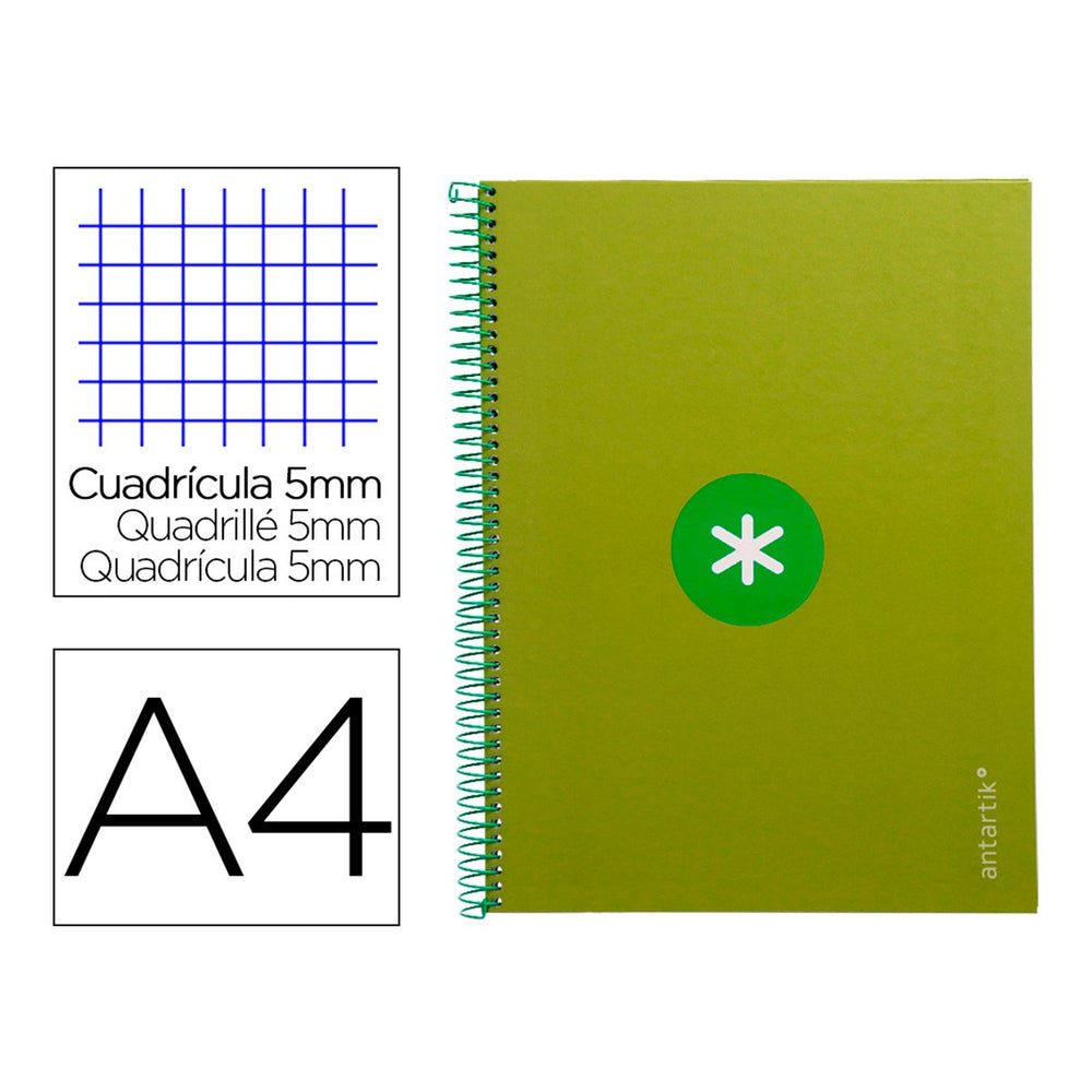 Antartik - Libreta Microperforada A4 con Espiral y Tapa Dura. 1 Banda de Color. Verde