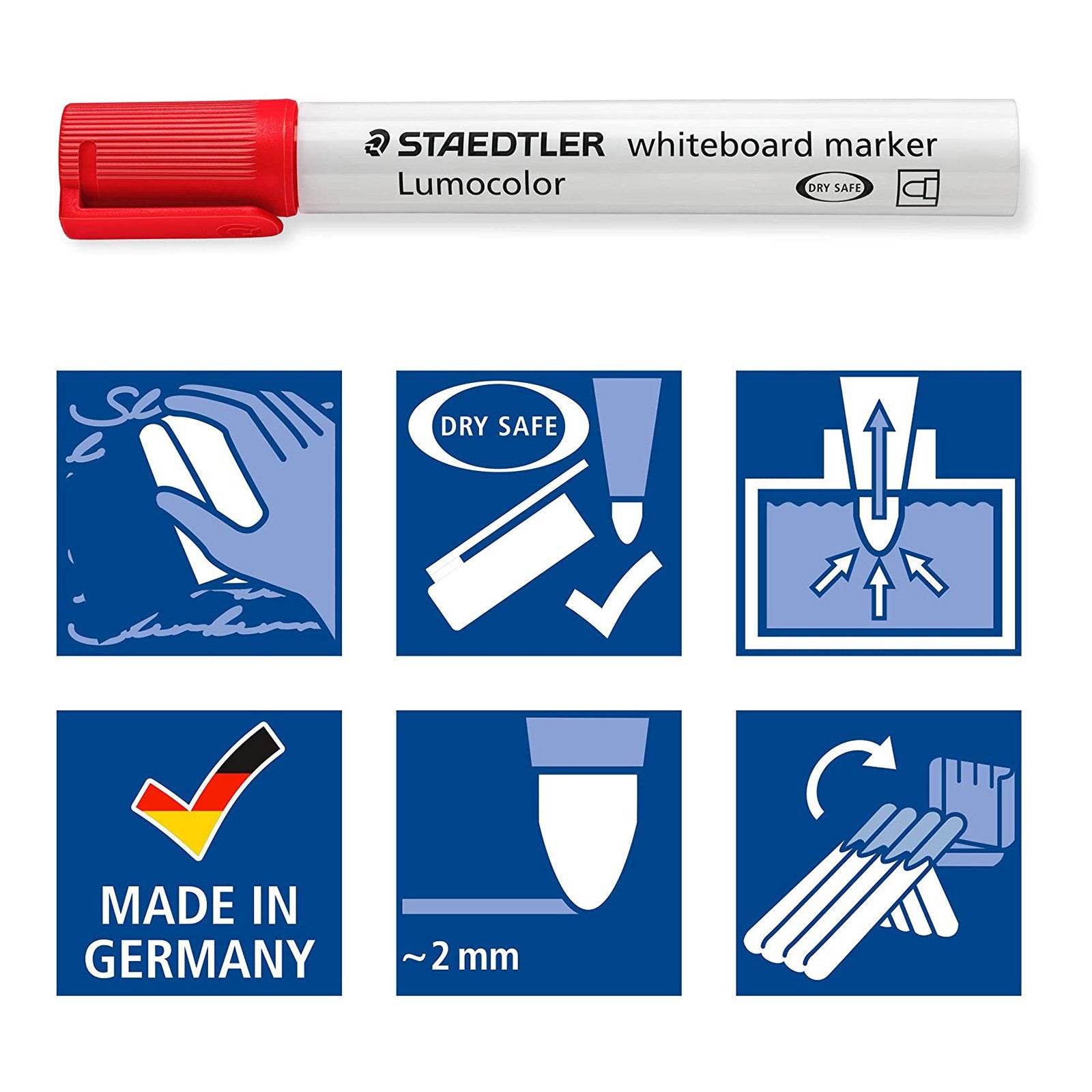 STAEDTLER 351 B10 - Rotulador Lumocolor Whiteboard Punta Redonda 2 mm. Pack 10 Colores