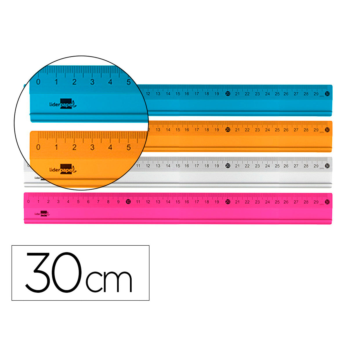 LIDERPAPEL RG19 - Regla 30 cm de Aluminio Colores Surtidos