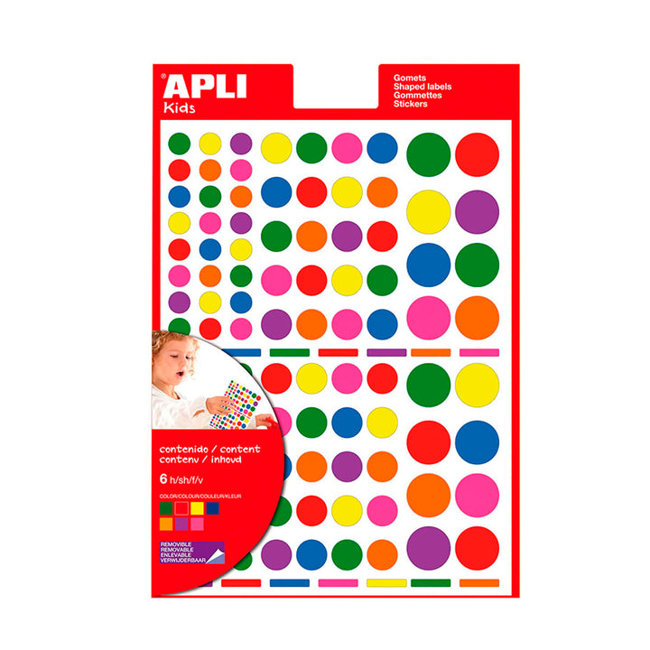 APLI - Gomets Autoadhesivo Multicolor, 624 Unidades