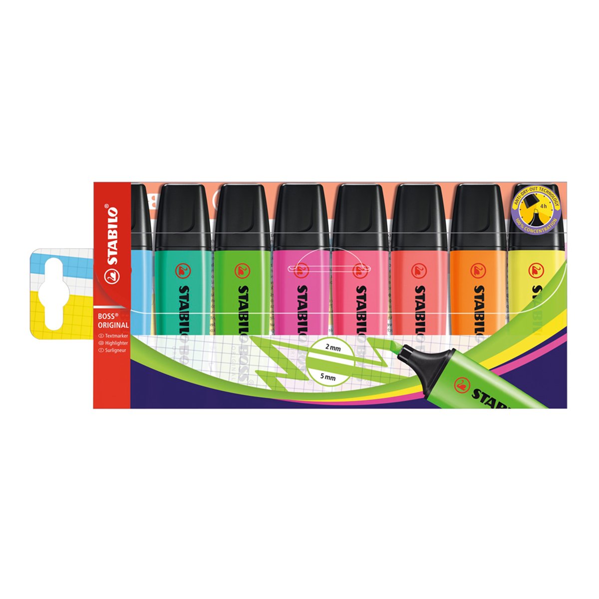 STABILO 70/8 - Estuche con 8 Marcadores en Colores Fluorescentes BOSS ORIGINAL