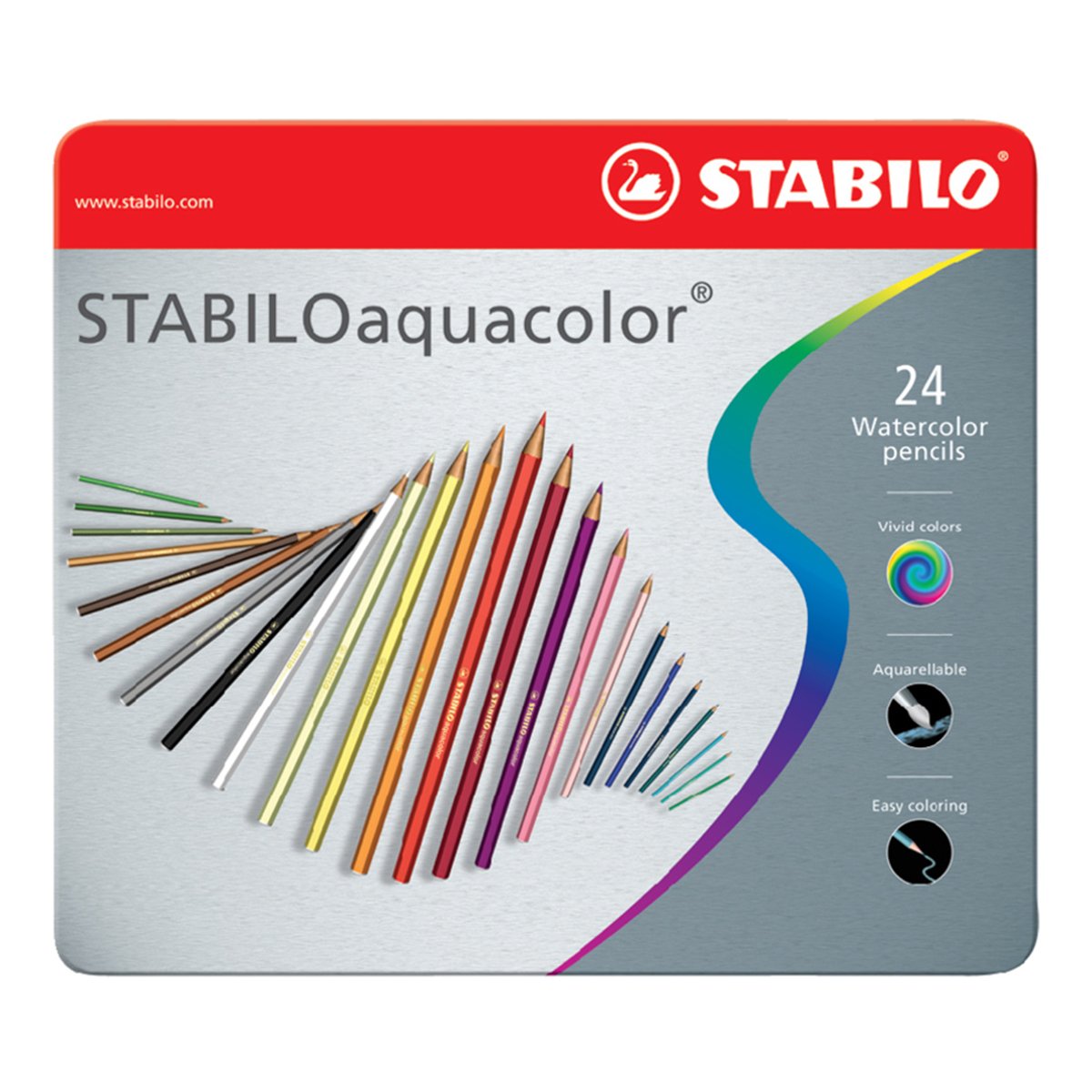 STABILO 1624-5 - Estuche de Metal con 24 Lápices de Colores Brillantes Acuarelables